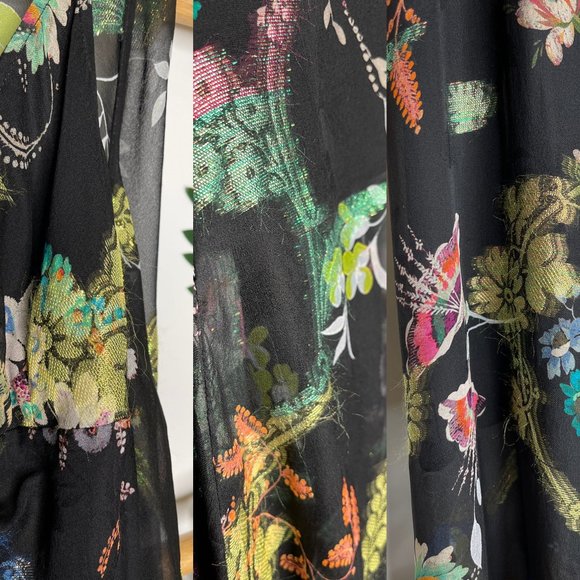 SOLD Etro Black Metallic Floral Print Fil Coupé Silk Chiffon Dress Size 44 S-M - Picture 11 of 13
